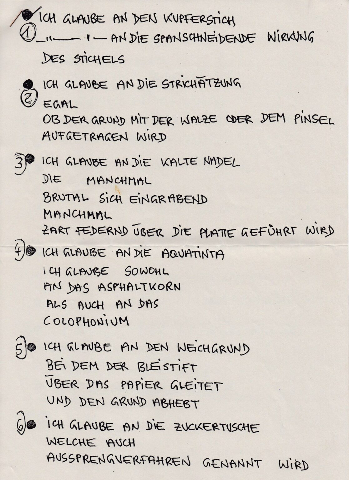 Glaubensbekenntnis, Songtext Erstfassung in Original-Handschrift von Kurt Zein