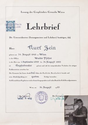 Lehrabschlussbrief von Kurt Zein, 1963